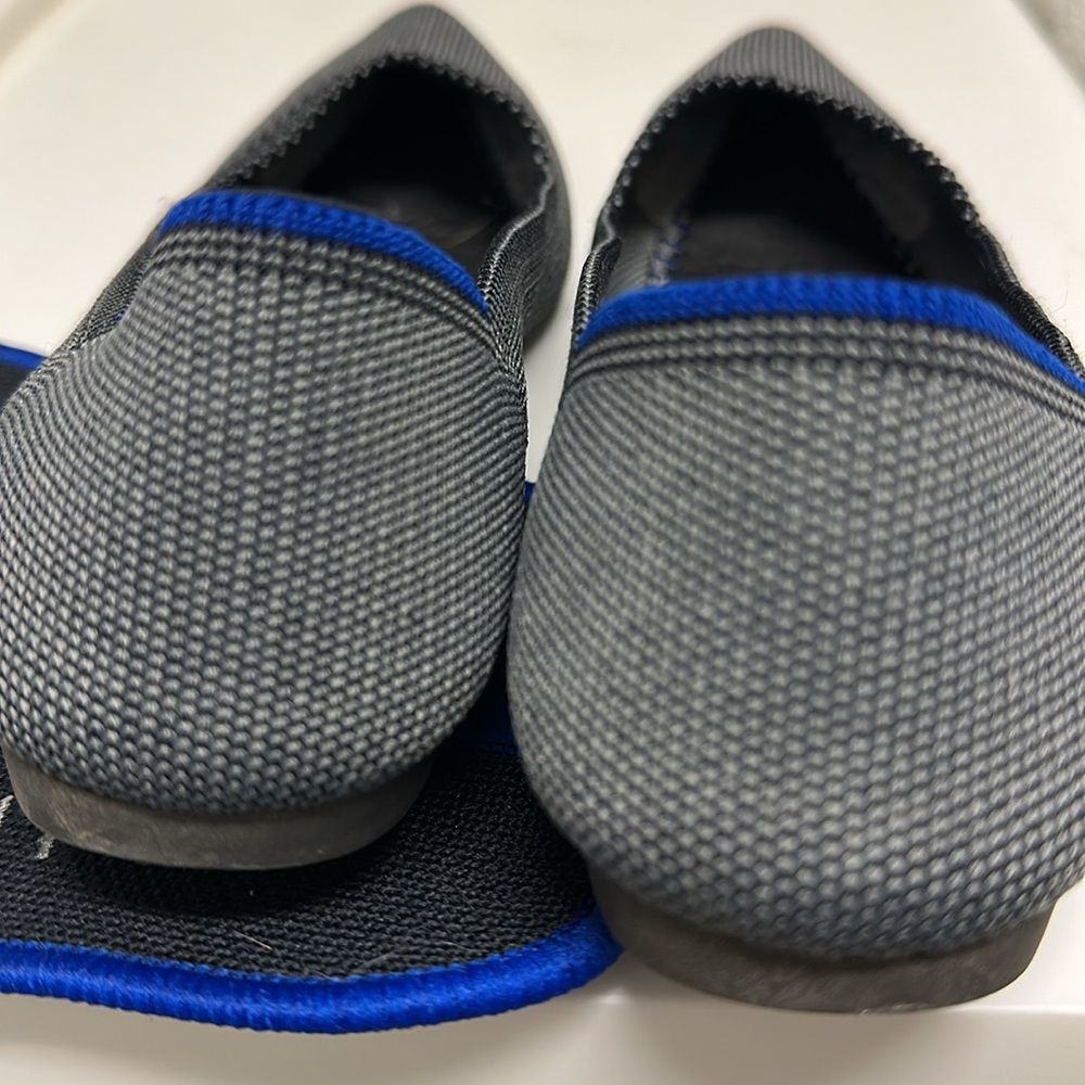Rothy's Pointed Toe Flats in Charcoal Gray with Blue Trim - Picture 6 of 16